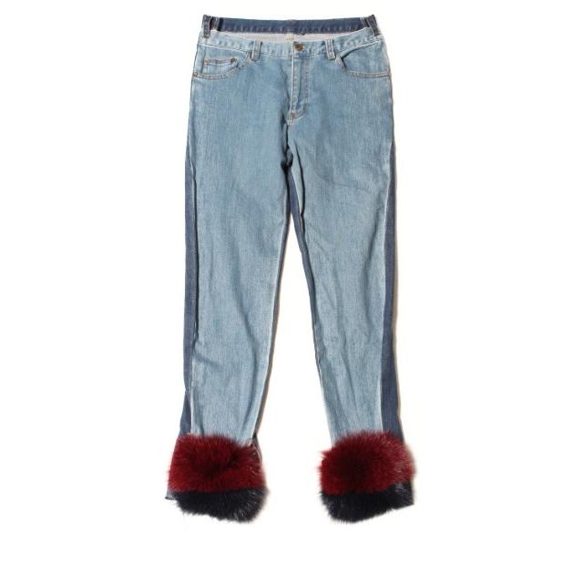 ミュベール muveil パンツ デニム ジーンズ ファー スキニー 38 青  