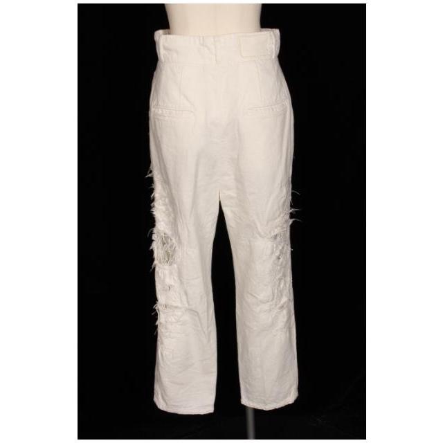 マメ mame パンツ デニム ジーンズ ダメージ加工 レース 1 白 ホワイト  