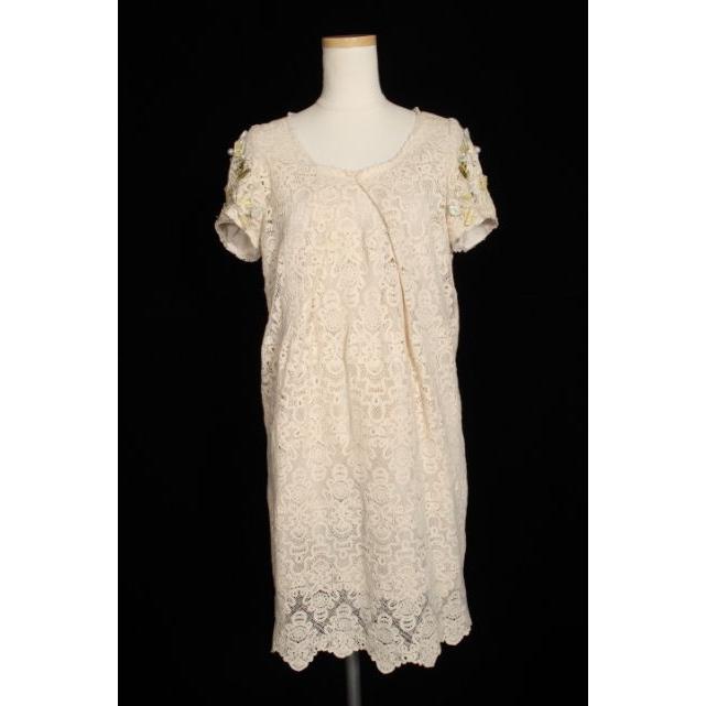 レキサミ REKISAMI ワンピース ひざ丈 ビジュー 総レース 36 ベージュ  