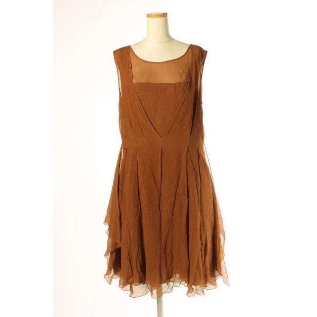 フォクシー FOXEY ワンピース シルク ノースリーブ フレア 膝丈 42 茶  