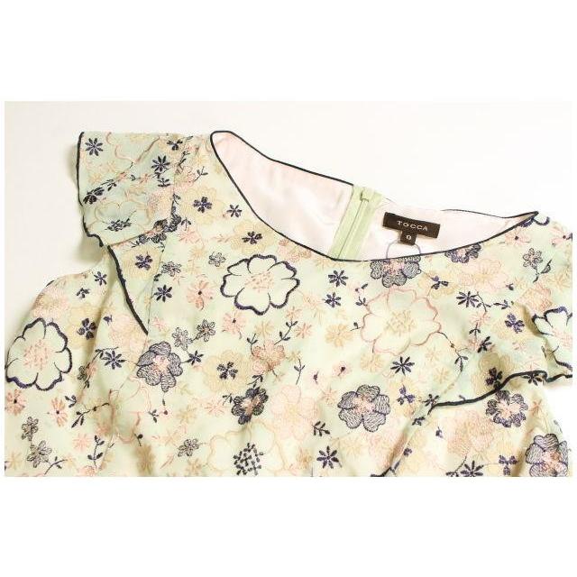 トッカ TOCCA ワンピース ひざ丈 刺繍 花柄 ノースリーブ 0 緑