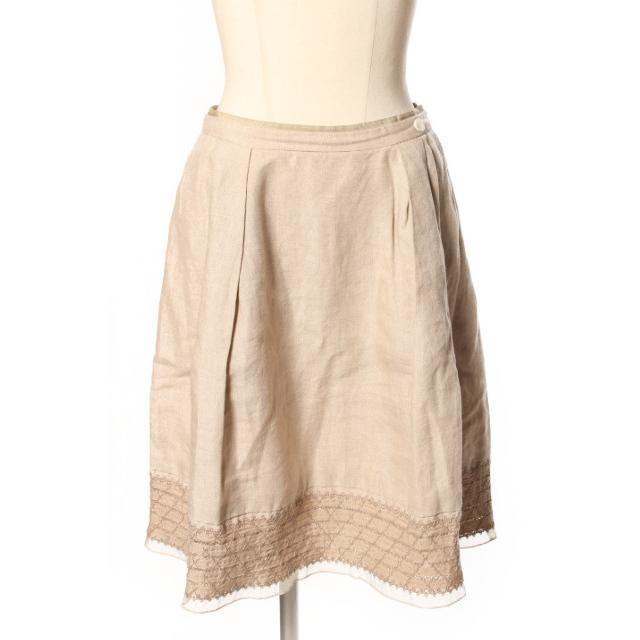 フォクシー FOXEY Romanesque スカート ギャザー ひざ丈 麻 リネン 40  