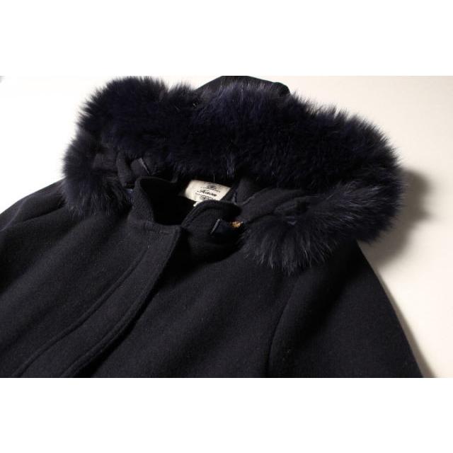 カオン Kaon コート ショート フード フォックスファー ウール S 紺 