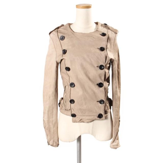 シシ sisii ジャケット ノーカラー カーフ レザー ベージュ /fy0515 レディース