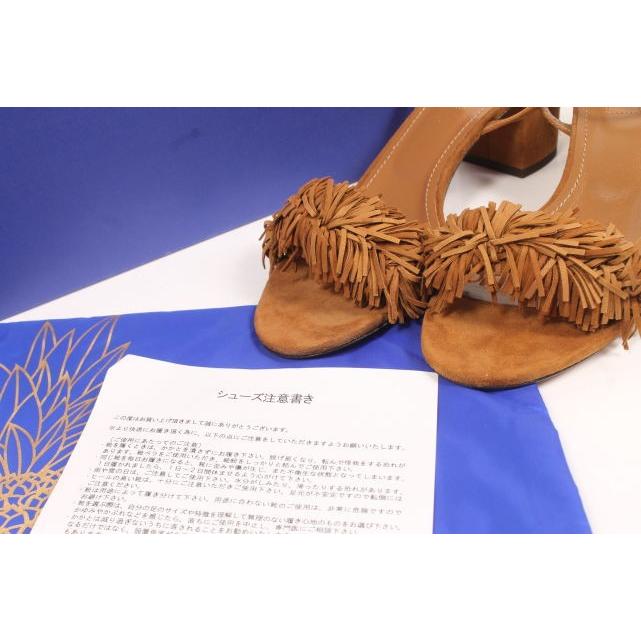 アクアズーラ AQUAZZURA サンダル フリンジ スウェード 38 茶