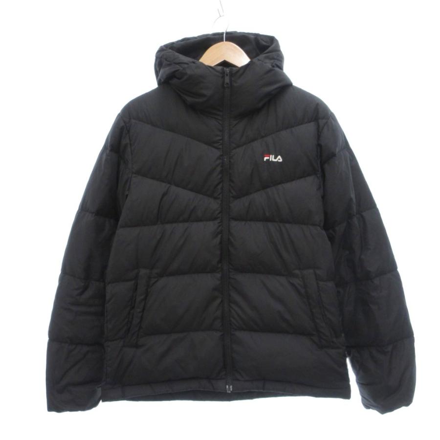 フィラ FILA ダウンジャケット M 黒 ブラック 無地 フード付き 長袖 