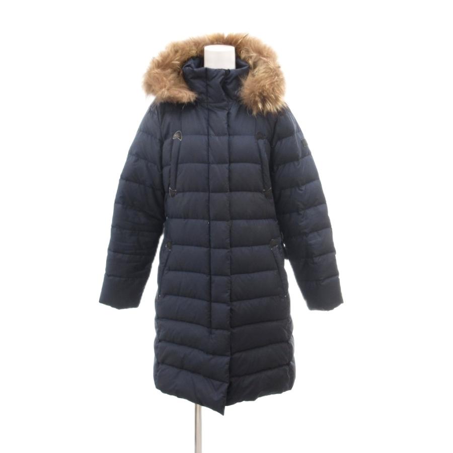 エーグル AIGLE ダウンコート チャイニーズラクーンファー付き M 紺 
