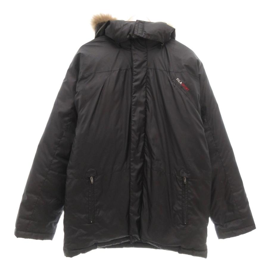 フィラ FILA ダウンジャケット L 黒 ブラック フード付き 長袖 リアル 