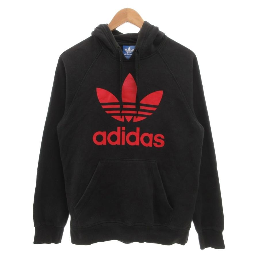 adidas（アディダス） パーカー M 黒 ブラック 赤 レッド 長袖 フード 