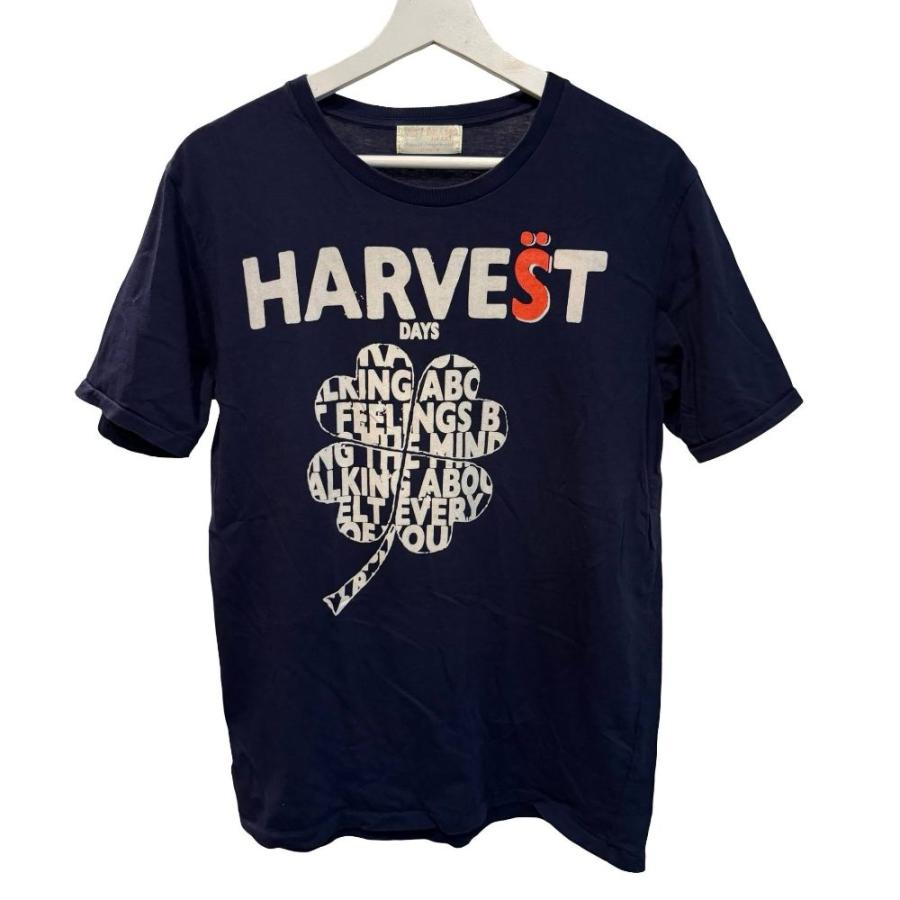 ビームスハート BEAMS HEART シャツ ブラウス HARVEST DAYS クローバー プリント クルーネック 半袖 Tシャツ M 紺 ネイビー