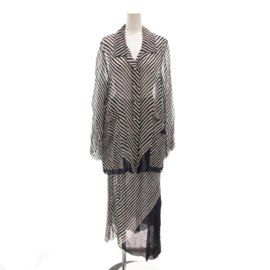 ソニアリキエル SONIA RYKIEL セットアップ フランス製 シャツ ブラウス ラップスカート 42 40 紺 ネイビー 白 ホワイト 長袖 シアー