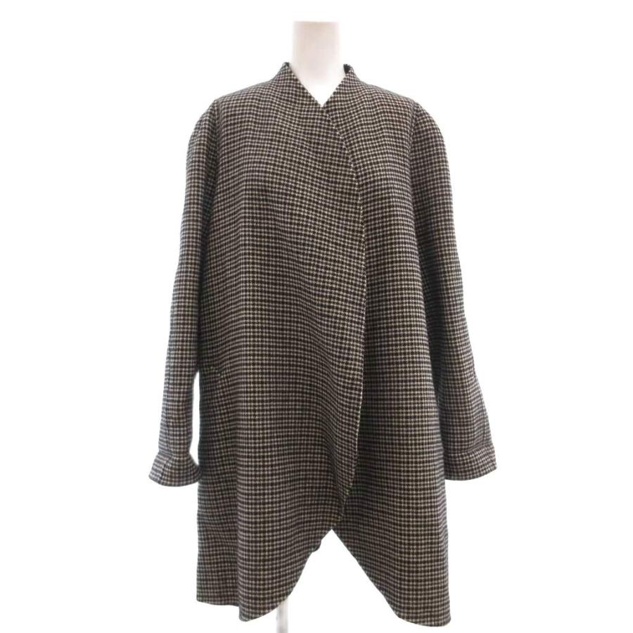 フジイデミ FUJII DEMI 美品 ノーカラーコート ロング丈 千鳥格子柄