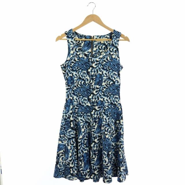 中古 マイケルマイケルコース Michael Michael Kors 総柄 ノースリーブ ワンピース フレア ミニ ラウンドネック 4 青 黒 白 レディース 165 ブランド古着販売のベクトル 通販 Yahoo ショッピング