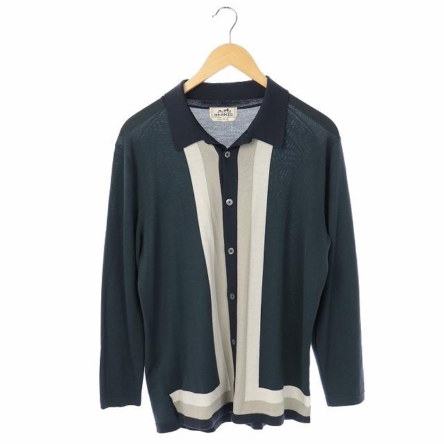 中古 エルメス Hermes カーディガン ニットシャツ 長袖 ストライプ ウール M 緑 グレージュ オフホワイト Df メンズ ベクトル 古着 165 ブランド古着販売のベクトル 通販 Yahoo ショッピング