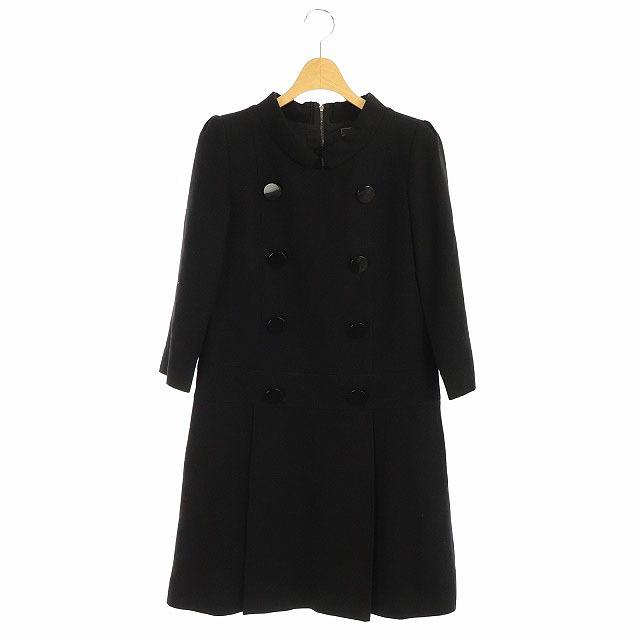 送料無料 中古 フォクシー Foxey ワンピース ひざ丈 ボックスプリーツ 七分袖 ダブルボタン ウール 40 黒 ブラック Df レディース ベクトル 古着 驚きの安さ Www Skylanceronline Com