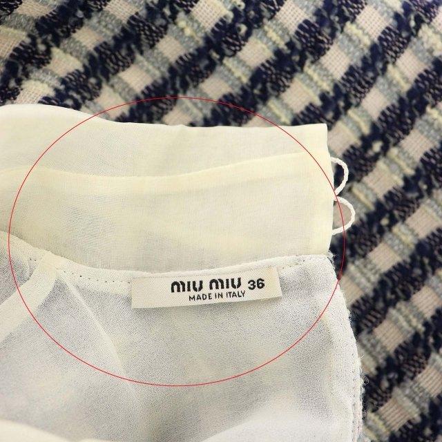 直営店限定 中古 ミュウミュウ Miumiu 16aw ワンピース ツイード チェック ひざ丈 ノースリーブ 36 紺 白 Kn レディース ベクトル 古着 人気再入荷 Newmatic Ae