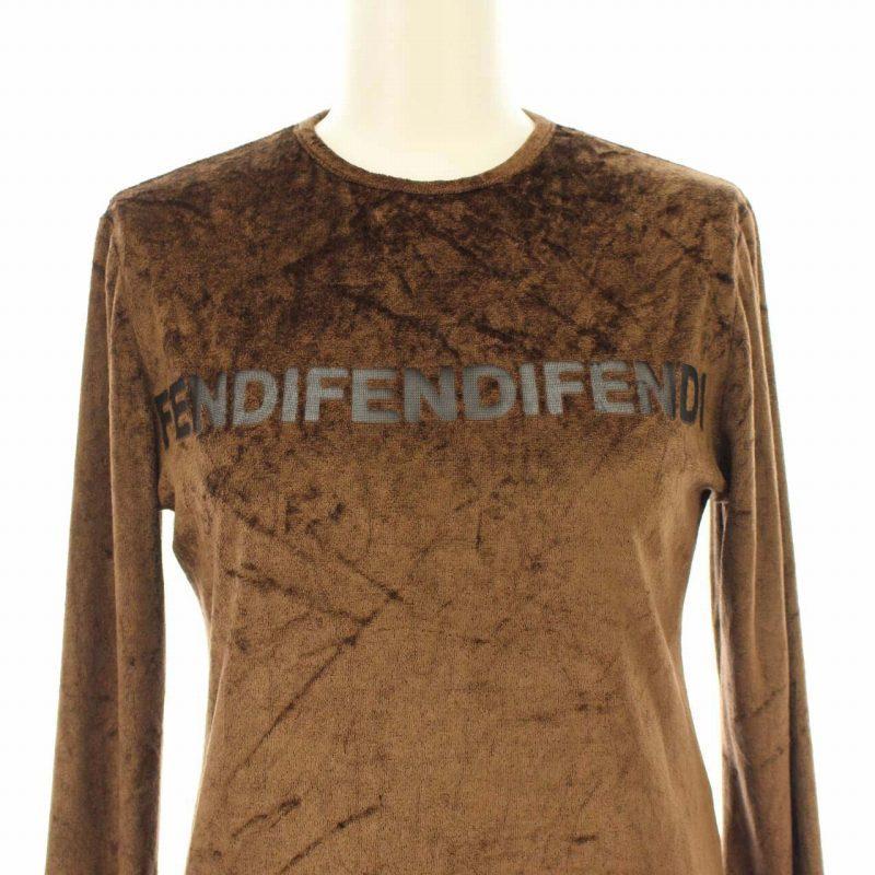 中古 フェンディ FENDI カットソー ベロア ロゴ 長袖 ストレッチ