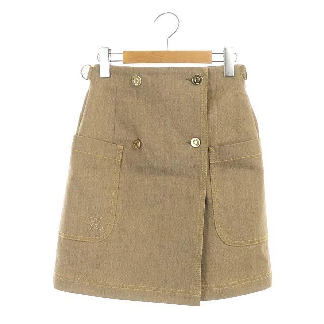 中古 フェンディ FENDI ラップスカート 台形スカート ミニ デニム 金