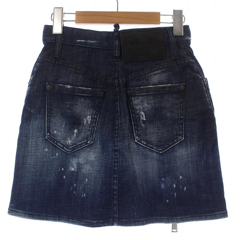 ディースクエアード DSQUARED2 デニムスカート 台形 ミニ ダメージ加工  