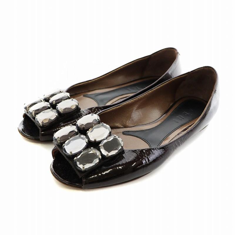 マルニ MARNI フラットシューズ パンプス ビジュー エナメル 35 22cm 