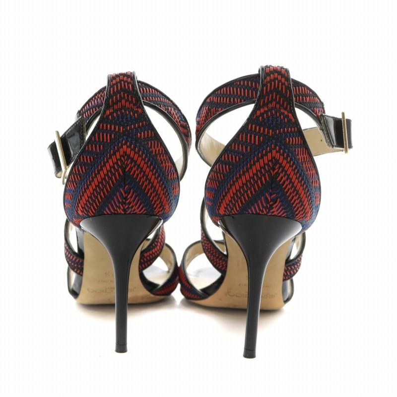 美品★JIMMY CHOO/エナメルブラックオープントゥサンダル ジミーチュウ JIMMY CHOO サンダル パンプス エナメル オープン