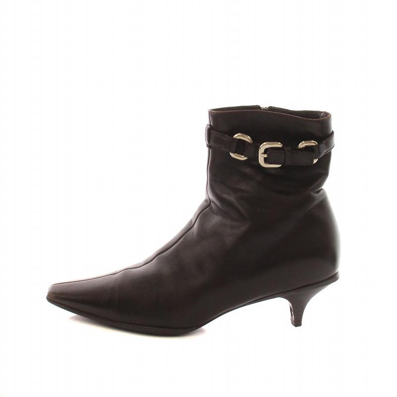 プラダ PRADA ショートブーツ サイドジップ レザー スクエアトゥ 37 