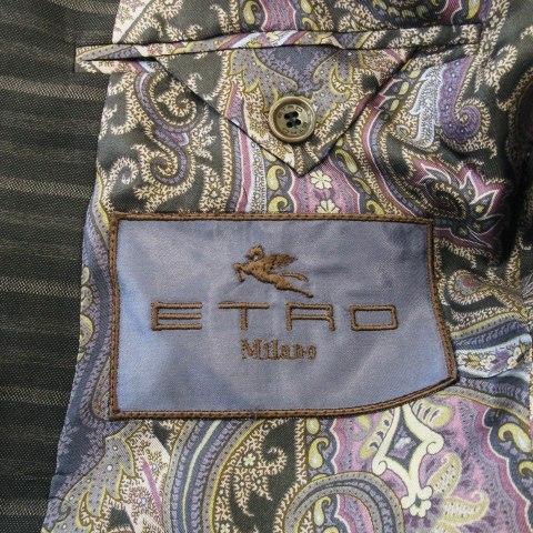 ETRO シングルスーツ 2点セット セットアップ ウール シルク混 絹 テーラード スラックス ストレート ボーダー 切替 グレー 【monsieur】