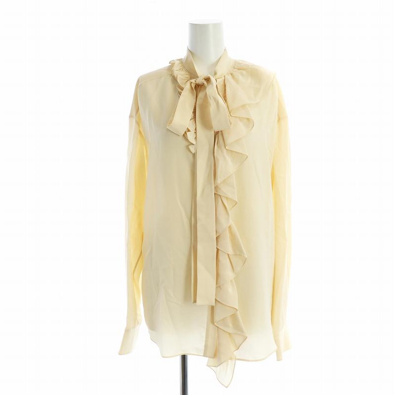 ロシャス ROCHAS ブラウス シャツ 長袖 リボン ロゴ フリル 絹