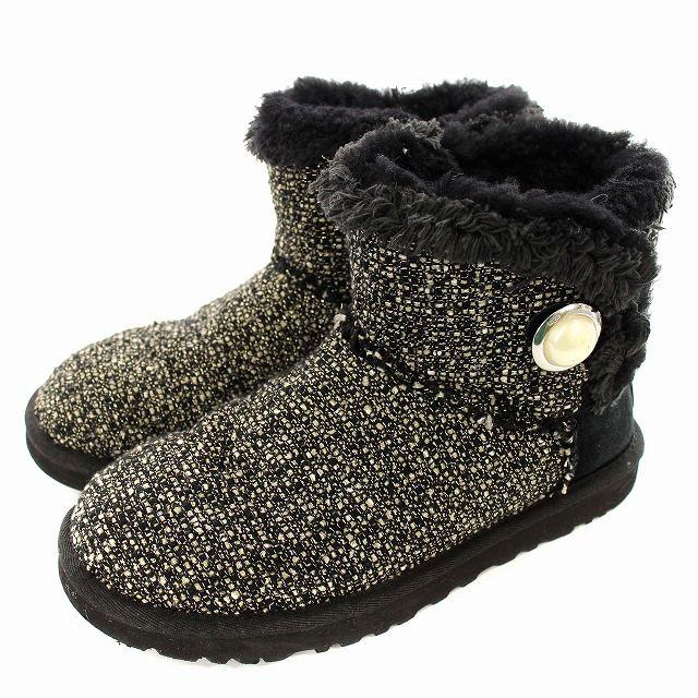アグ UGG ムートンブーツ ツイード ショート ブーツ 22cm 黒 ブラック