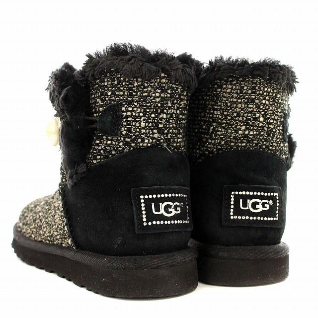 アグ UGG ムートンブーツ ツイード ショート ブーツ 22cm 黒 ブラック