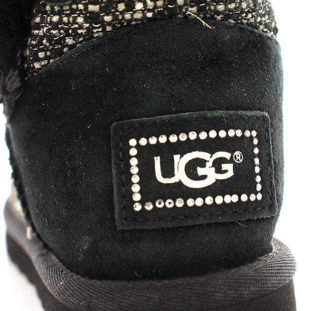 アグ UGG ムートンブーツ ツイード ショート ブーツ 22cm 黒 ブラック