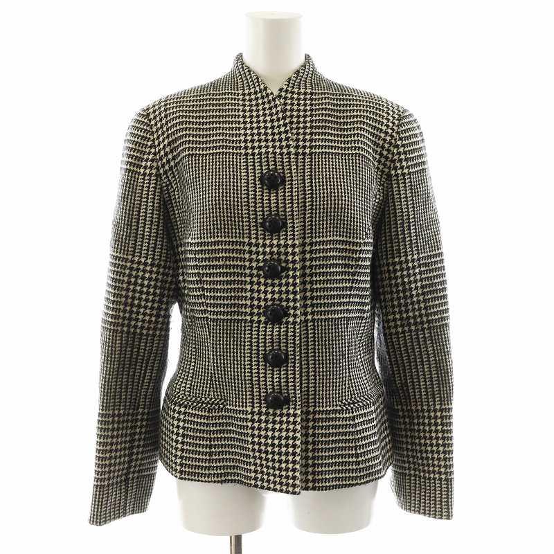Christian Dior 千鳥格子柄ツイードノーカラーウールジャケット
