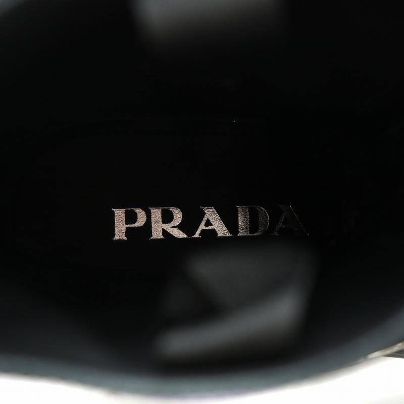 【中古】プラダ PRADA ショートブーツ ストラップ Re-Nylon ナイロン レザー 三角プレート 37 23cm 黒 ブラック /MW PRADA（プラダ） ショートブーツ ストラップ Re-Nylon ナイロン レザー