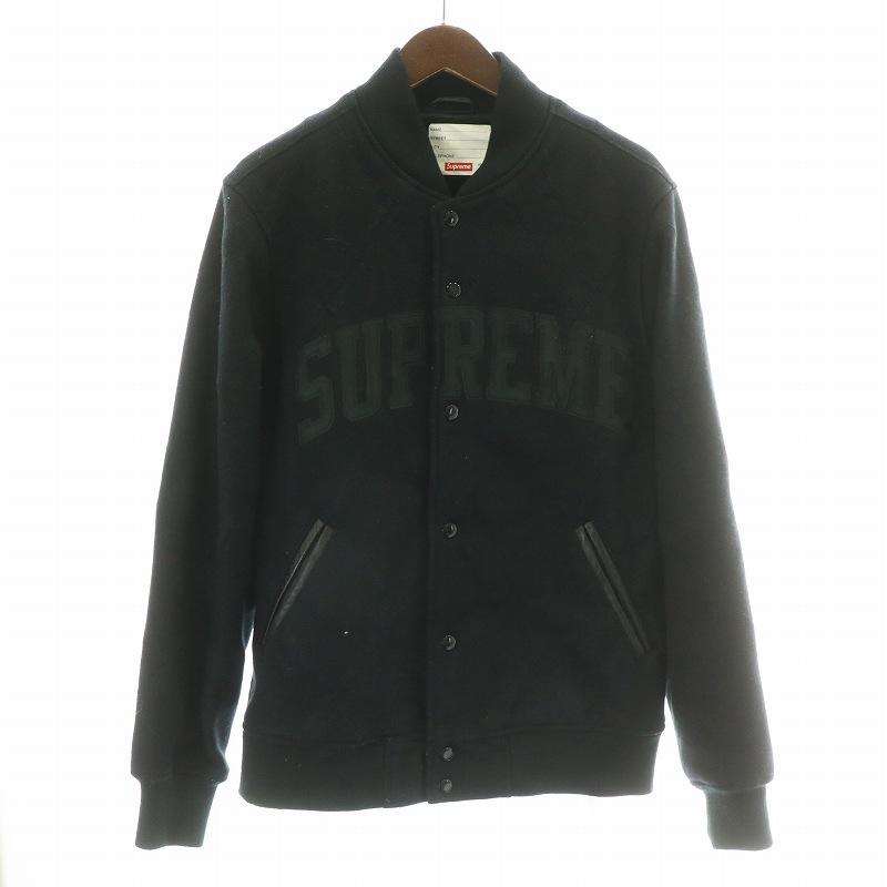 【中古】シュプリーム 15AW harlequin wool jacket スタジャン スタジアムジャンパー ブルゾン ウール ロゴ M 黒 Supreme（シュプリーム） 15AW harlequin wool jacket スタジャン