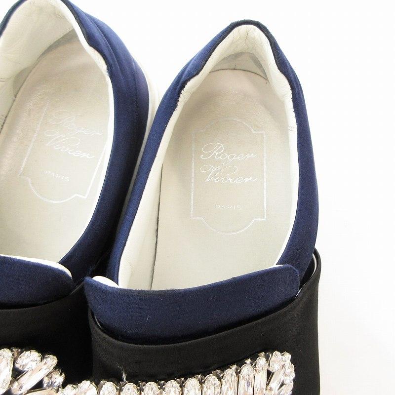 【中古】ロジェヴィヴィエ ROGER VIVIER スリッポン スニーカー ビジューバックル 37 紺 ネイビー 黒 /UO ■GY19 ロジェヴィヴィエ ROGER VIVIER スリッポン スニーカー ビジュー