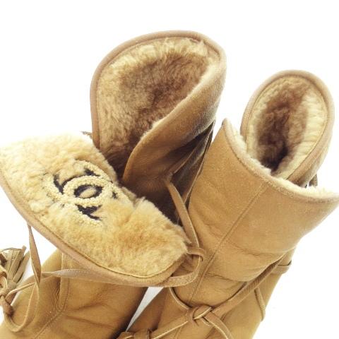 CHANEL シャネル ムートン レザー ショートブーツ ブーティ ココ