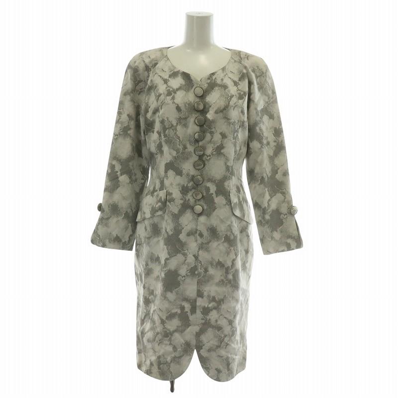 【中古】Christian Dior ヴィンテージ ワンピース 長袖 ロング クルーネック 総柄 肩パッド グレー Christian Dior（クリスチャン・ディオール） ヴィンテージ ワンピース