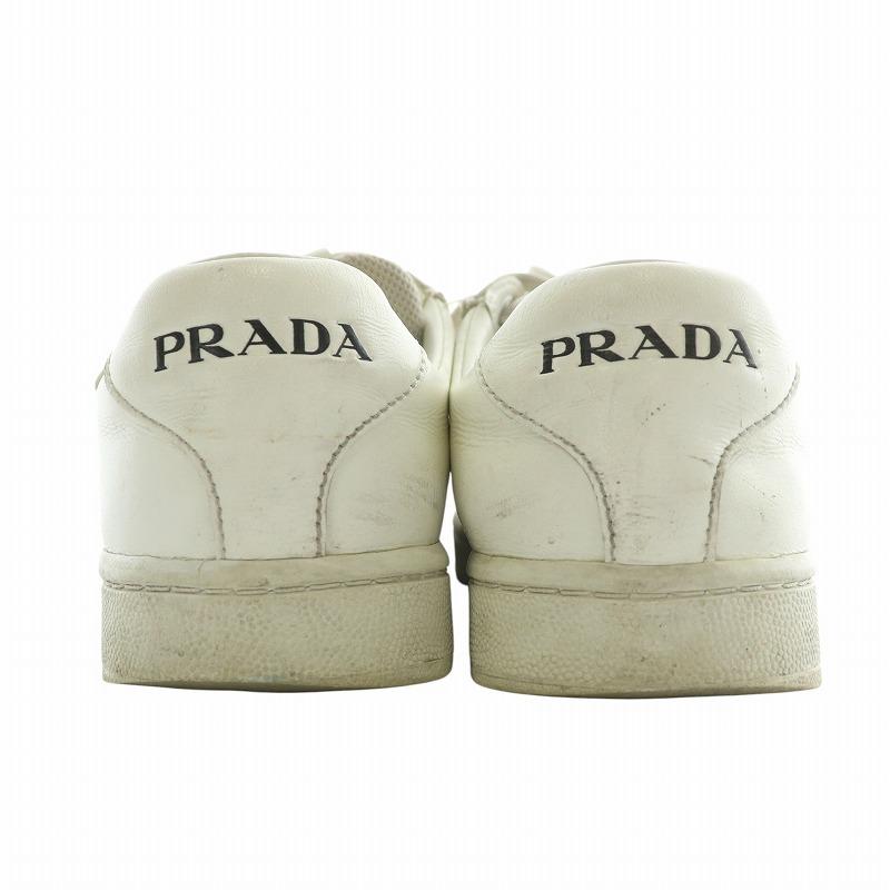 PRADA プラダ スニーカー レザー ローカット ロゴ 37 24cm 白 ホワイト