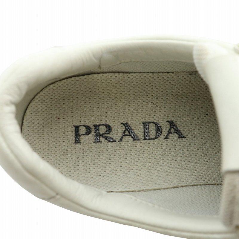 PRADA プラダ スニーカー レザー ローカット ロゴ 37 24cm 白 ホワイト