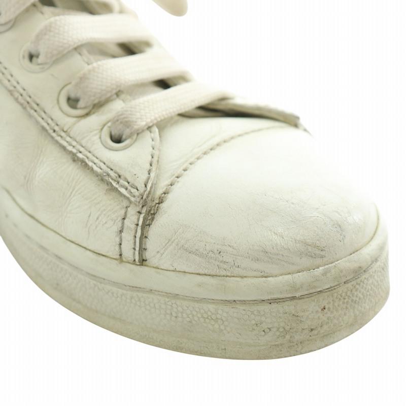 PRADA プラダ スニーカー レザー ローカット ロゴ 37 24cm 白 ホワイト