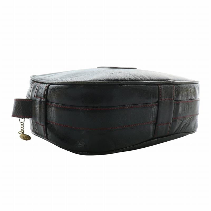 Kitamura（キタムラ） ショルダーバッグ レザー ロゴ 黒 ブラック 赤