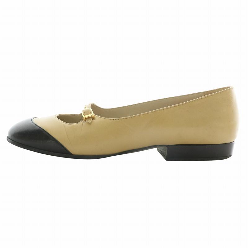 CHANEL バイカラー メリージェーン パンプス ローヒール ベルト