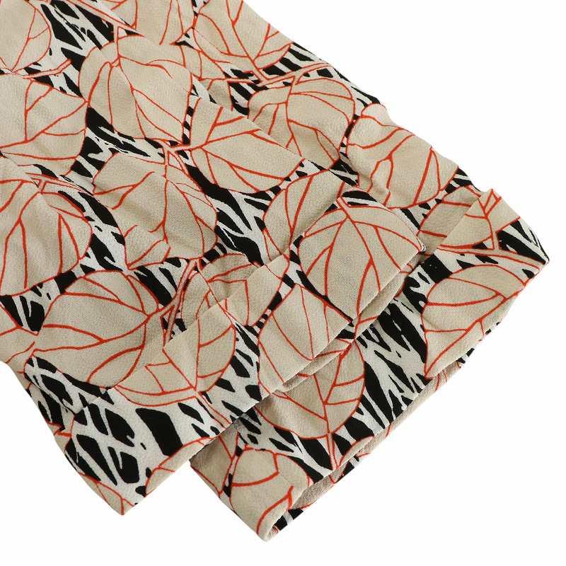 【中古】未使用品 DIANE von FURSTENBERG ラップワンピース シャツ 七分袖 ひざ丈 Vネック 総柄 XS ベージュ 赤 黒 未使用品 DIANE von FURSTENBERG 近年モデル ラップワンピース シャツ