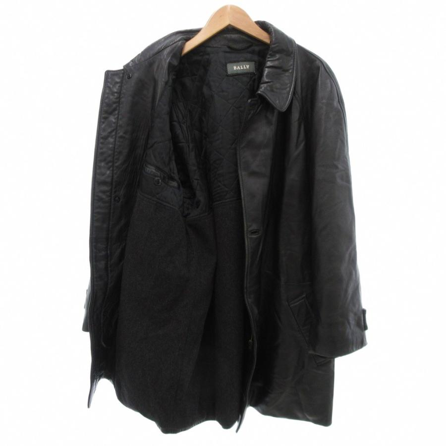 Bally（バリー） ステンカラーコート ロング レザー 本革 黒 ブラック