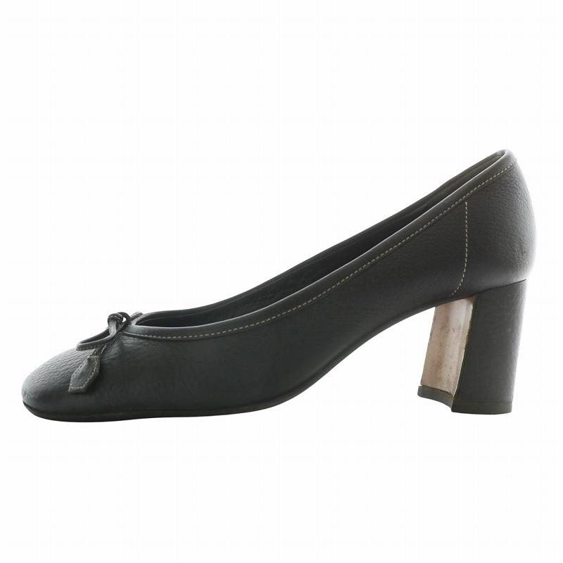 プラダ PRADA パンプス レザー スクエアトゥ チャンキーヒール