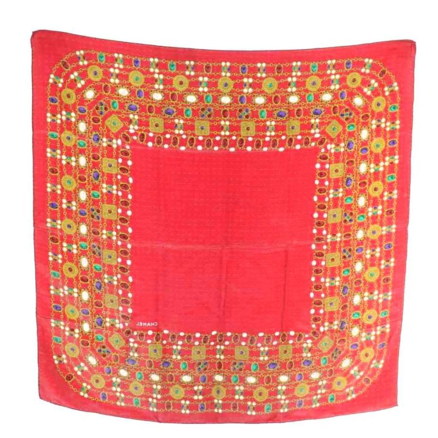 CHANEL（シャネル） スカーフ 大判 絹 シルク ジュエリー柄 総柄 ココ