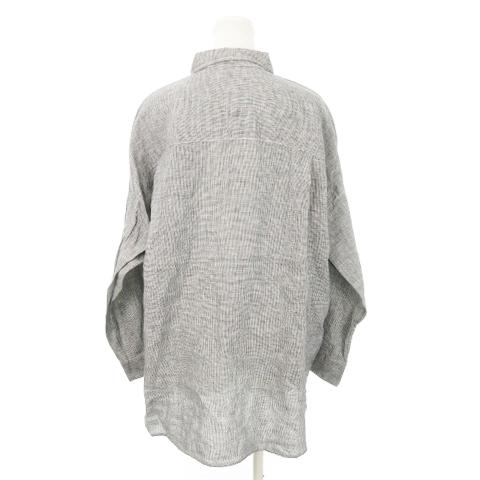 【中古】スピック&スパン Spick&Span 80リネンカシュクールビッグシャツ 長袖 麻 千鳥格子 チェック 総柄 グレー 黒 スピック&スパン Spick&Span 80リネンカシュクールビッグシャツ 長袖