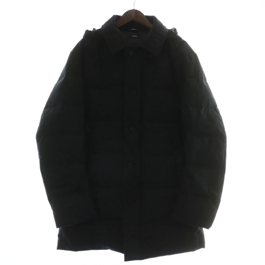 【中古】シップス SHIPS ダウンジャケット コート アウター ウール ミドル フード ジップアップ XL 黒 114-55-0270 シップス SHIPS ダウンジャケット コート アウター ウール ミドル