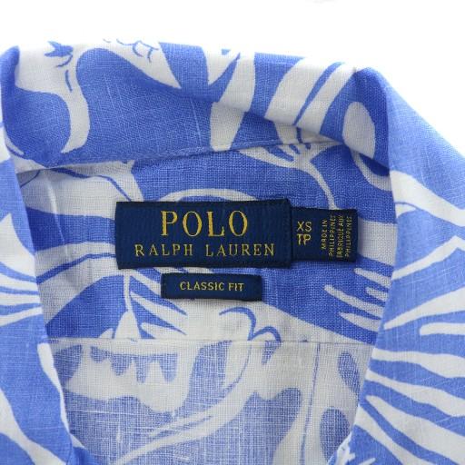 【中古】POLO RALPH LAUREN CLASSIC FIT アロハシャツ オープンカラー リネン 半袖 総柄 XS 青 白 ポロ ラルフローレン POLO RALPH LAUREN クラシックフィット CLASSIC