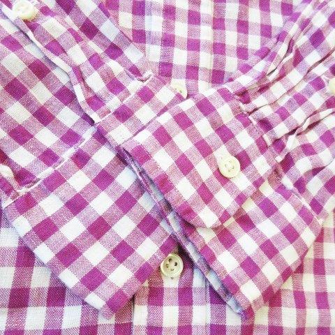 【美品】ポロラルフローレン リネンシャツ ポニー刺繍 紺×白ギンガムチェック ラルフローレン]メンズ ギンガム チェック シャツ (POLO RALPH LAUREN